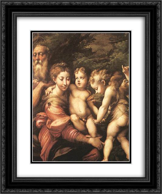 Rest on the Flight to Egypt 20x24 Black Ornate Wood Framed Art Print Poster with Double Matting by Parmigianino