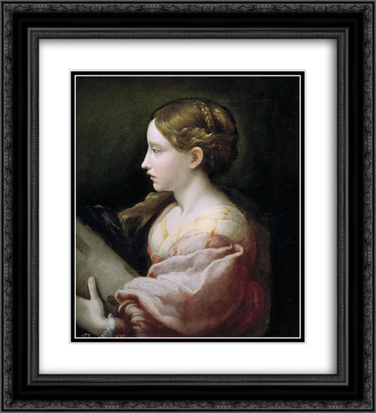 Saint Barbara 20x22 Black Ornate Wood Framed Art Print Poster with Double Matting by Parmigianino