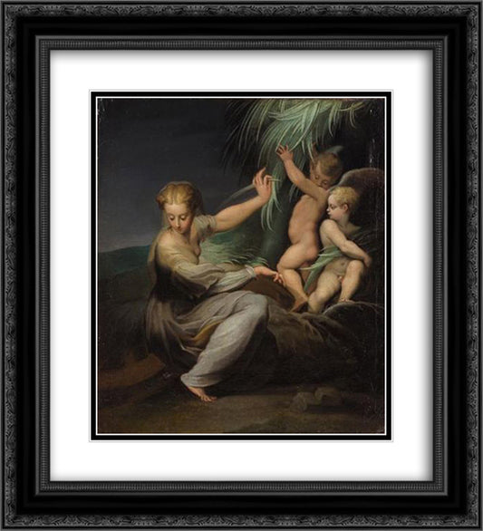 St. Catherine 20x22 Black Ornate Wood Framed Art Print Poster with Double Matting by Parmigianino