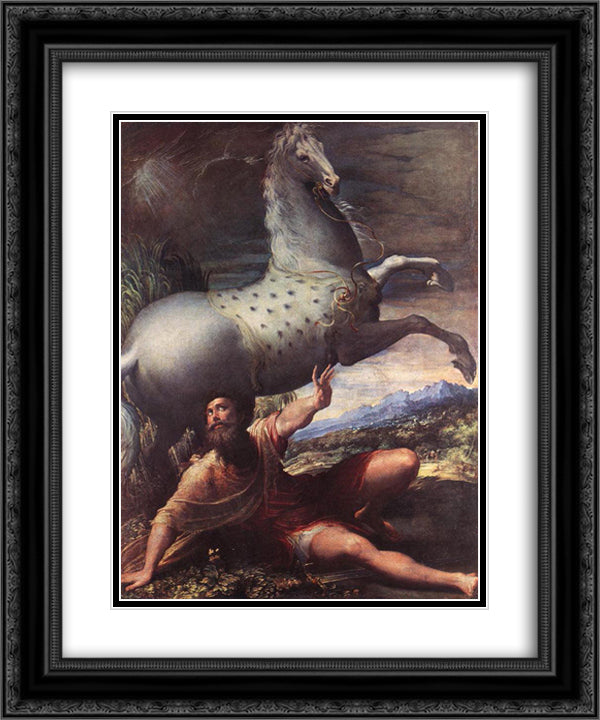 The Conversion Of St Paul 20x24 Black Ornate Wood Framed Art Print Poster with Double Matting by Parmigianino