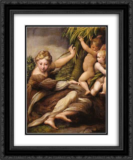 Virgin and Child with an Angel 20x24 Black Ornate Wood Framed Art Print Poster with Double Matting by Parmigianino