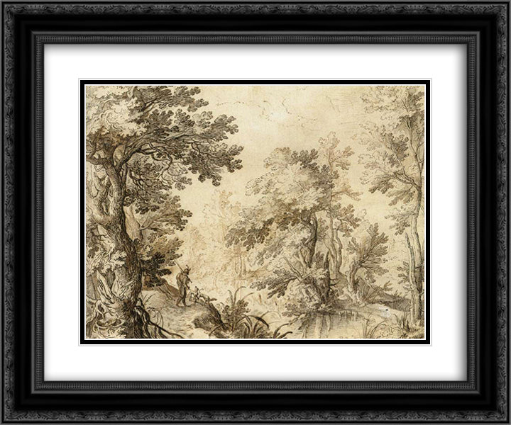 A Forest Pool 24x20 Black Ornate Wood Framed Art Print Poster with Double Matting by Bril, Paul