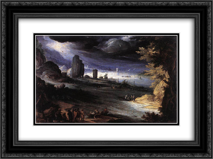 Coastal Landscape 24x18 Black Ornate Wood Framed Art Print Poster with Double Matting by Bril, Paul