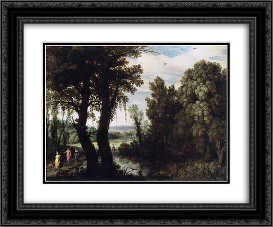 Diana and Her nymphs at the Hunt 24x20 Black Ornate Wood Framed Art Print Poster with Double Matting by Bril, Paul