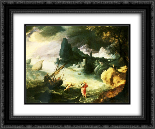 Jesus walking on the Sea of Galilee 24x20 Black Ornate Wood Framed Art Print Poster with Double Matting by Bril, Paul