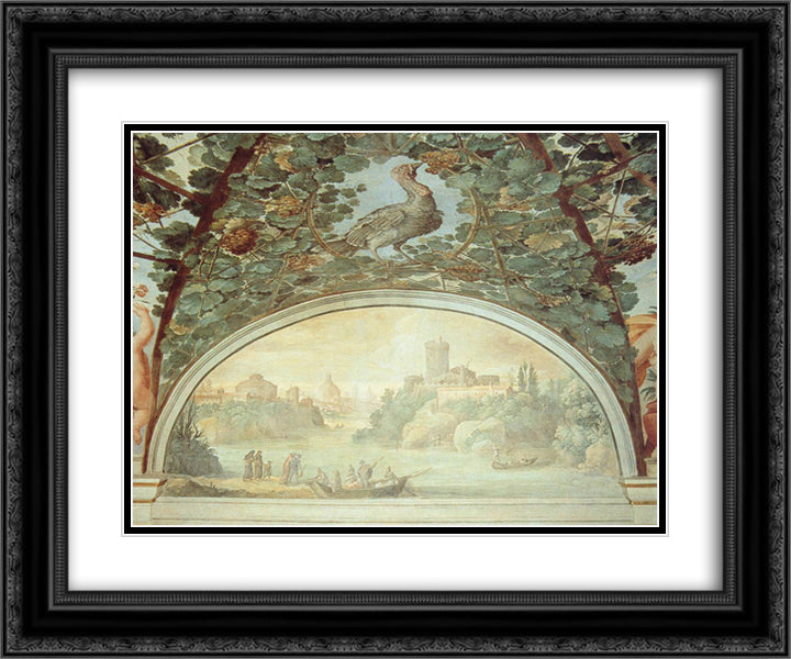 Landscape with Boats on a River 24x20 Black Ornate Wood Framed Art Print Poster with Double Matting by Bril, Paul