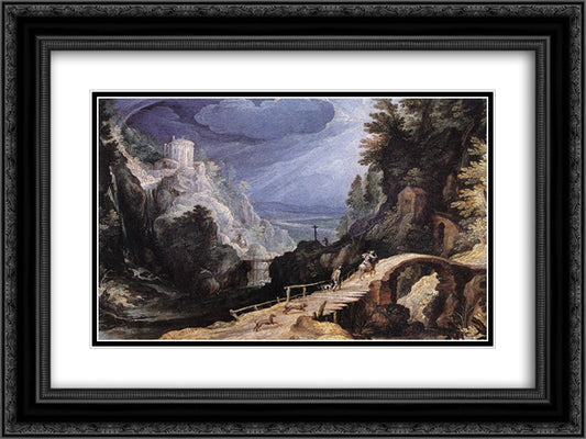 Mountain Scene 24x18 Black Ornate Wood Framed Art Print Poster with Double Matting by Bril, Paul