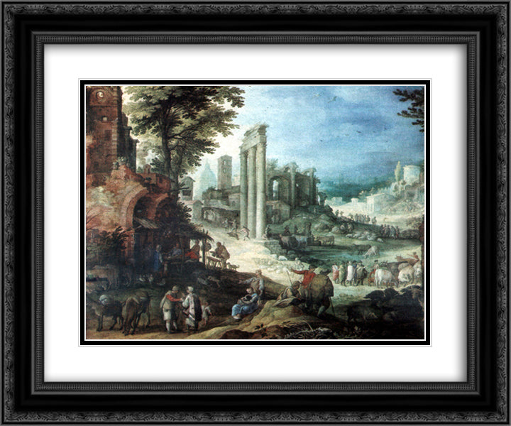 Romische Ruinenlandschaft 24x20 Black Ornate Wood Framed Art Print Poster with Double Matting by Bril, Paul