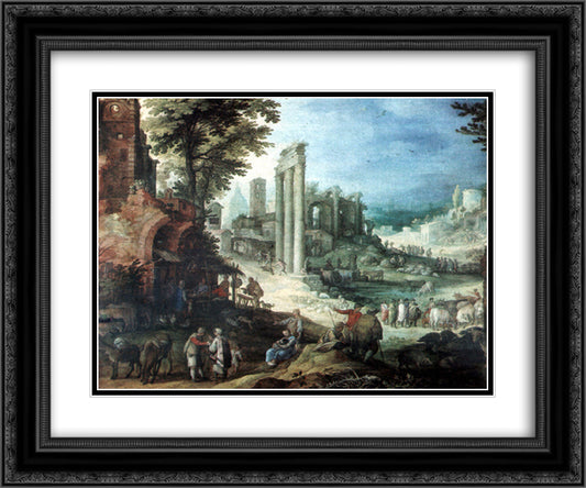 Romische Ruinenlandschaft 24x20 Black Ornate Wood Framed Art Print Poster with Double Matting by Bril, Paul