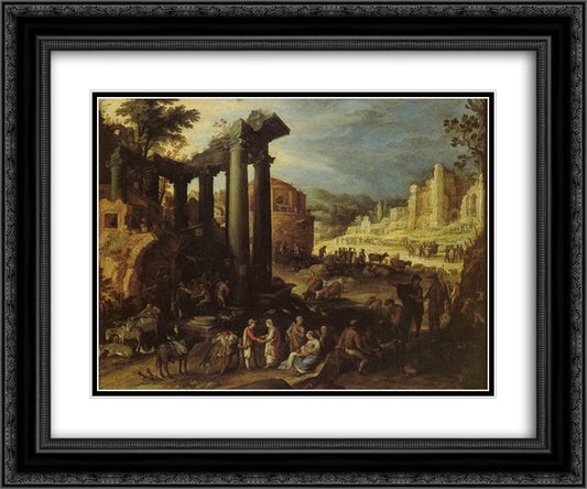 The Campo Vaccino with a Gypsy Woman Reading a Palm 24x20 Black Ornate Wood Framed Art Print Poster with Double Matting by Bril, Paul