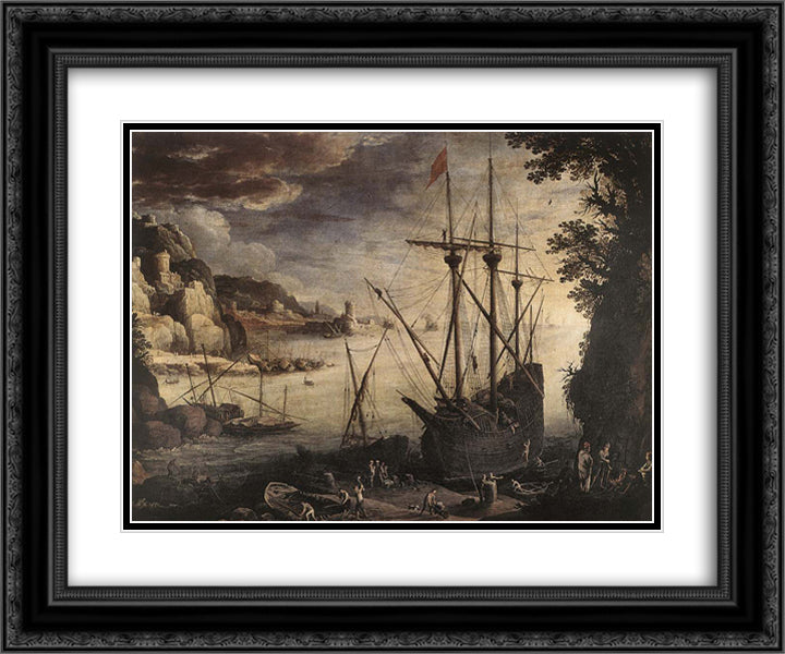 The Port 24x20 Black Ornate Wood Framed Art Print Poster with Double Matting by Bril, Paul