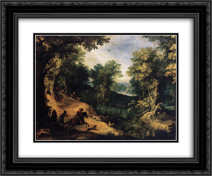 The Stag Hunt 24x20 Black Ornate Wood Framed Art Print Poster with Double Matting by Bril, Paul