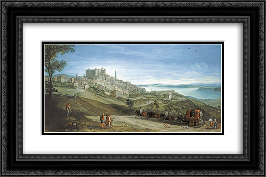 View of Bracciano 24x16 Black Ornate Wood Framed Art Print Poster with Double Matting by Bril, Paul