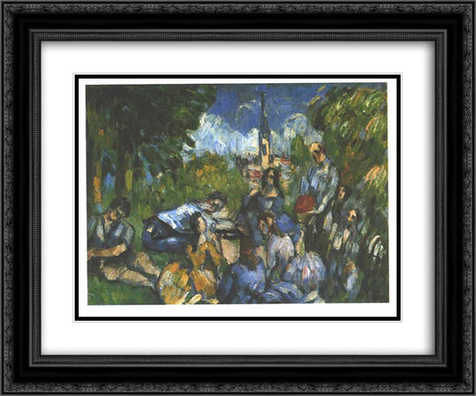 A Lunch on the Grass 24x20 Black Ornate Wood Framed Art Print Poster with Double Matting by Cezanne, Paul