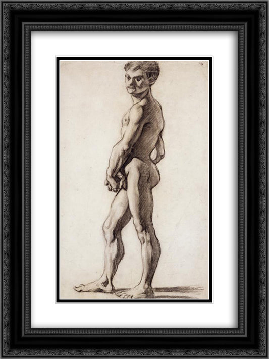 A male nude 18x24 Black Ornate Wood Framed Art Print Poster with Double Matting by Cezanne, Paul
