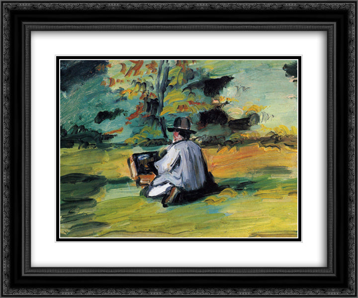 A Painter at Work 24x20 Black Ornate Wood Framed Art Print Poster with Double Matting by Cezanne, Paul