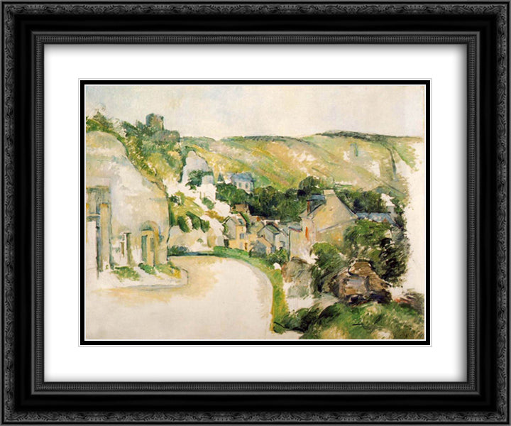 A Turn in the Road at La Roche-Guyon 24x20 Black Ornate Wood Framed Art Print Poster with Double Matting by Cezanne, Paul