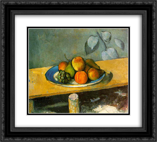 Apples, Pears and Grapes 22x20 Black Ornate Wood Framed Art Print Poster with Double Matting by Cezanne, Paul