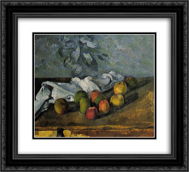 Apples and a Napkin 22x20 Black Ornate Wood Framed Art Print Poster with Double Matting by Cezanne, Paul