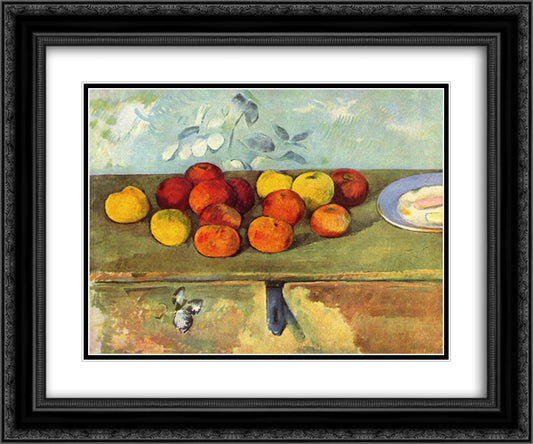 Apples and Biscuits 24x20 Black Ornate Wood Framed Art Print Poster with Double Matting by Cezanne, Paul