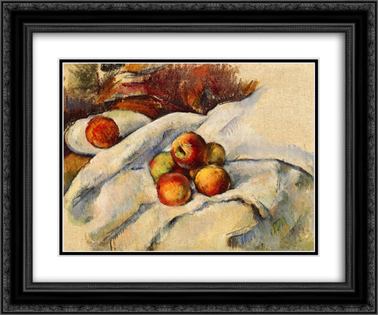 Apples on a Sheet 24x20 Black Ornate Wood Framed Art Print Poster with Double Matting by Cezanne, Paul