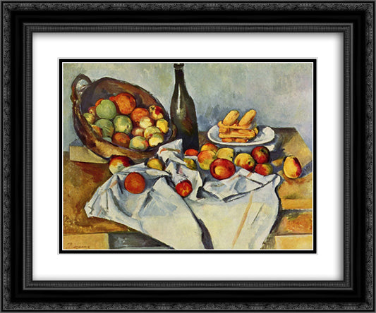 Basket of Apples 24x20 Black Ornate Wood Framed Art Print Poster with Double Matting by Cezanne, Paul