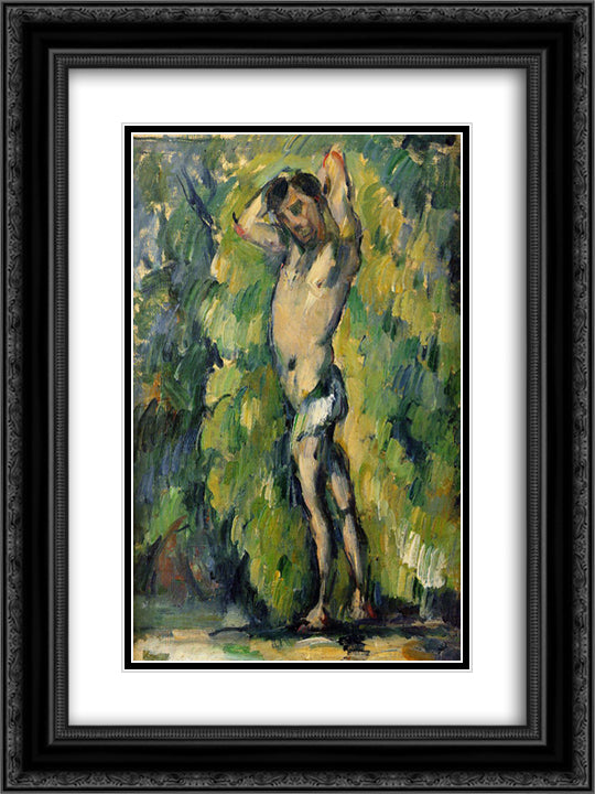 Bather 18x24 Black Ornate Wood Framed Art Print Poster with Double Matting by Cezanne, Paul