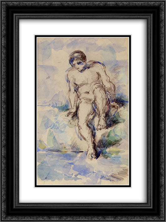 Bather Entering the Water 18x24 Black Ornate Wood Framed Art Print Poster with Double Matting by Cezanne, Paul
