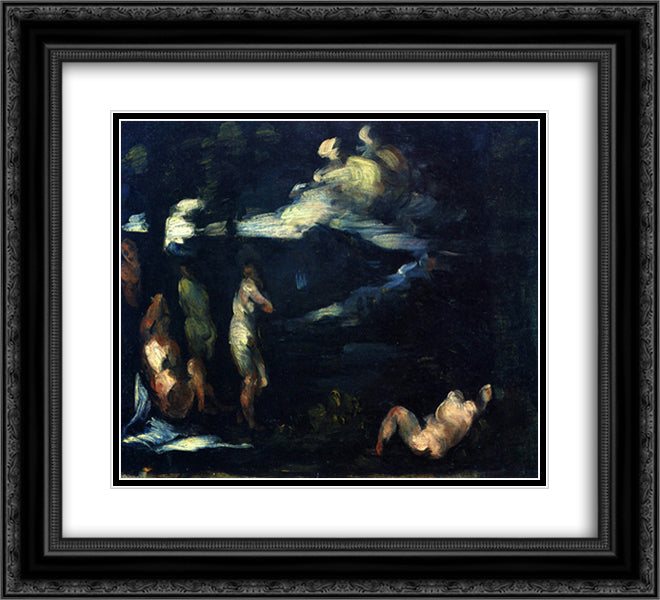 Bathers 22x20 Black Ornate Wood Framed Art Print Poster with Double Matting by Cezanne, Paul