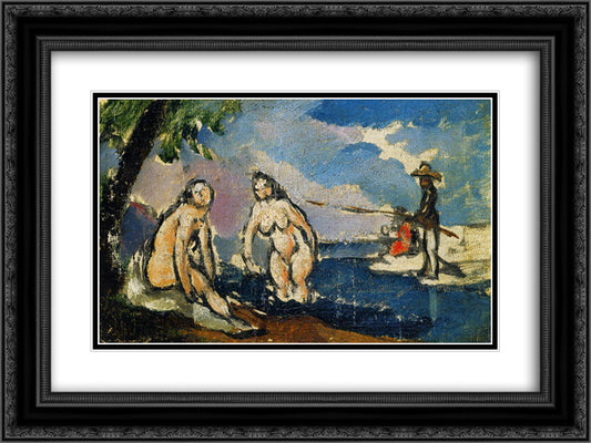 Bathers and Fisherman with a Line 24x18 Black Ornate Wood Framed Art Print Poster with Double Matting by Cezanne, Paul