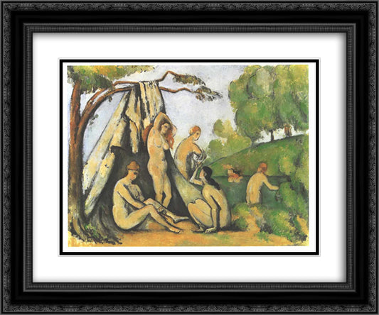 Bathers in front of a tend 24x20 Black Ornate Wood Framed Art Print Poster with Double Matting by Cezanne, Paul