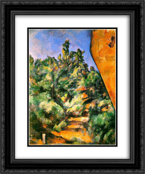 Bibemus. The Red Rock 20x24 Black Ornate Wood Framed Art Print Poster with Double Matting by Cezanne, Paul