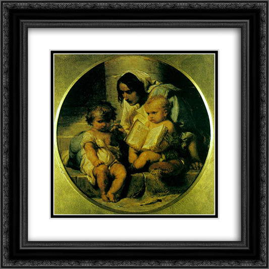 A Child Learning to Read 20x20 Black Ornate Wood Framed Art Print Poster with Double Matting by Delaroche, Paul