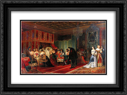 Cardinal Mazarin Dying 24x18 Black Ornate Wood Framed Art Print Poster with Double Matting by Delaroche, Paul