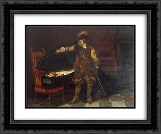 Cromwell before the Coffin of Charles I 24x20 Black Ornate Wood Framed Art Print Poster with Double Matting by Delaroche, Paul