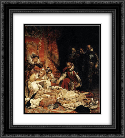 Death of Elizabeth I, Queen of England 20x22 Black Ornate Wood Framed Art Print Poster with Double Matting by Delaroche, Paul