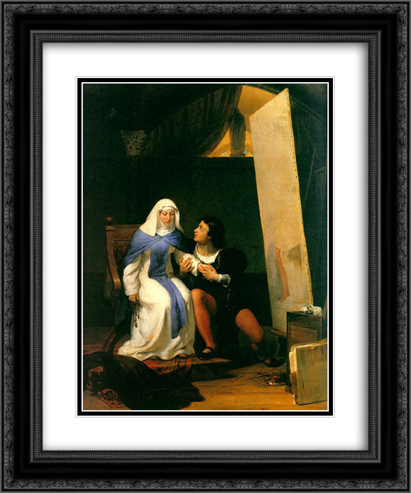 Fra Filippo Lippi Falling in Love with his Model 20x24 Black Ornate Wood Framed Art Print Poster with Double Matting by Delaroche, Paul