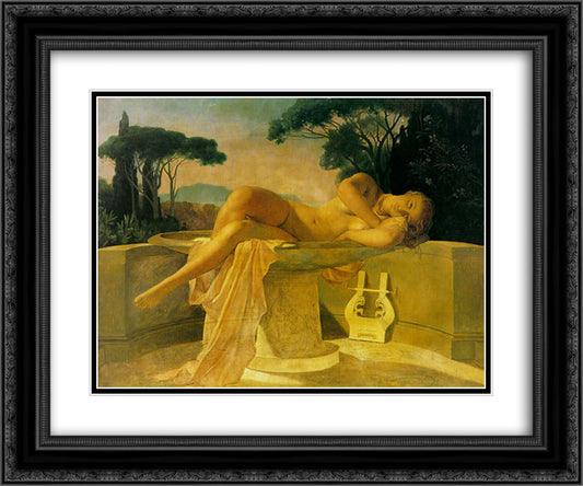 Girl in a Basin 24x20 Black Ornate Wood Framed Art Print Poster with Double Matting by Delaroche, Paul