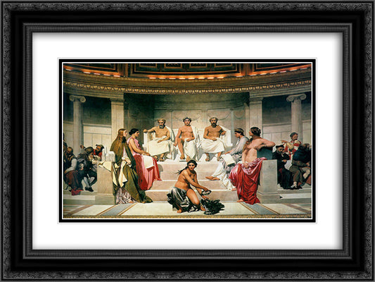 Hemicycle (Central Section) 24x18 Black Ornate Wood Framed Art Print Poster with Double Matting by Delaroche, Paul