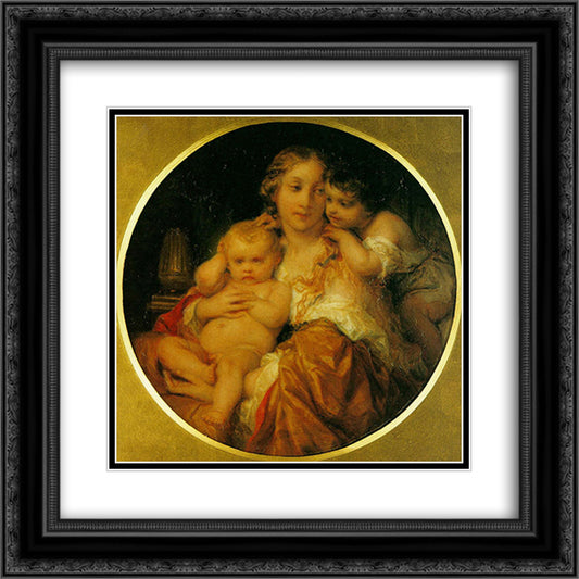 Mother and Child 20x20 Black Ornate Wood Framed Art Print Poster with Double Matting by Delaroche, Paul