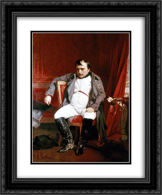 Napoleon Bonaparte abdicated in Fontainebleau 20x24 Black Ornate Wood Framed Art Print Poster with Double Matting by Delaroche, Paul