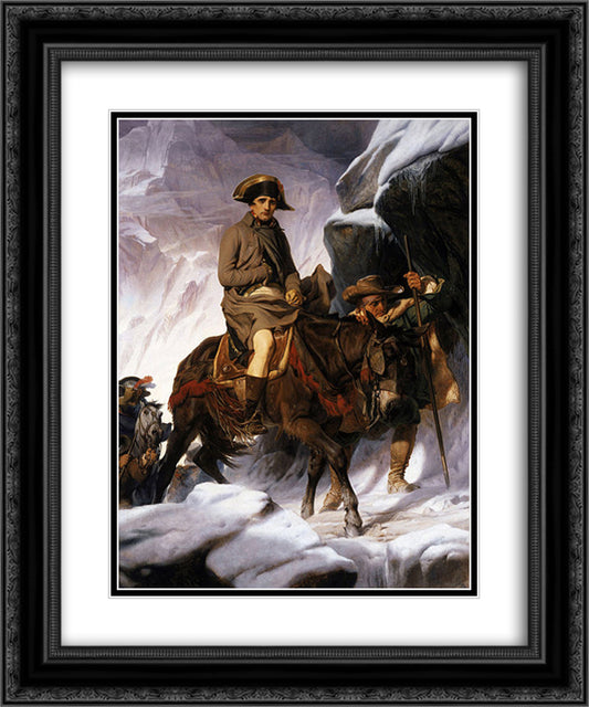 Napoleon crossing the Alps 20x24 Black Ornate Wood Framed Art Print Poster with Double Matting by Delaroche, Paul