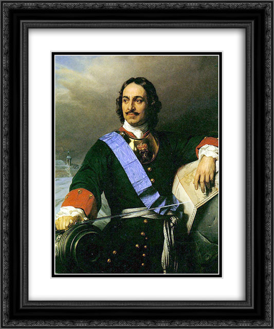 Peter the Great 20x24 Black Ornate Wood Framed Art Print Poster with Double Matting by Delaroche, Paul