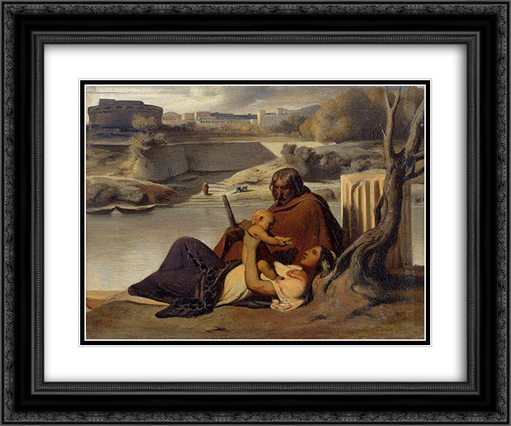 Resting on the Banks of the Tiber 24x20 Black Ornate Wood Framed Art Print Poster with Double Matting by Delaroche, Paul