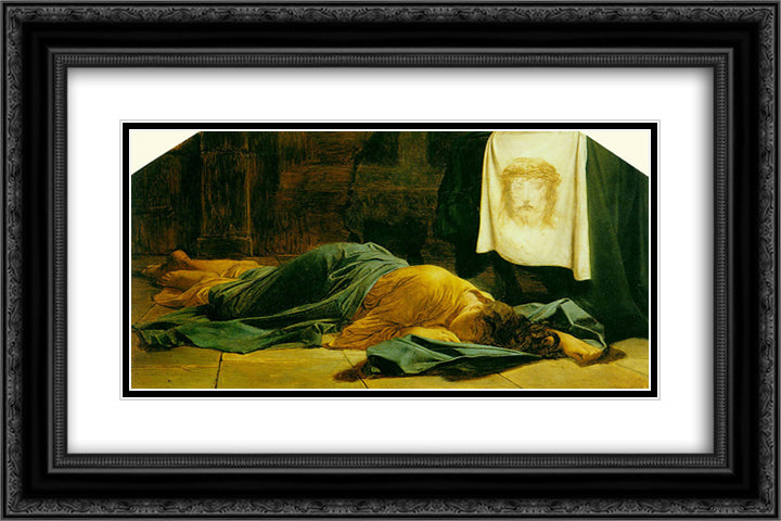 Saint Veronica 24x16 Black Ornate Wood Framed Art Print Poster with Double Matting by Delaroche, Paul