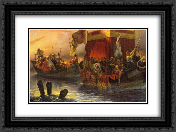 The State Barge of Cardinal Richelieu on the Rhone 24x18 Black Ornate Wood Framed Art Print Poster with Double Matting by Delaroche, Paul