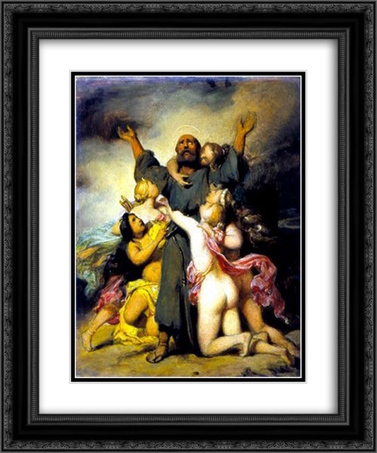 The Temptation of S.Anthony 20x24 Black Ornate Wood Framed Art Print Poster with Double Matting by Delaroche, Paul