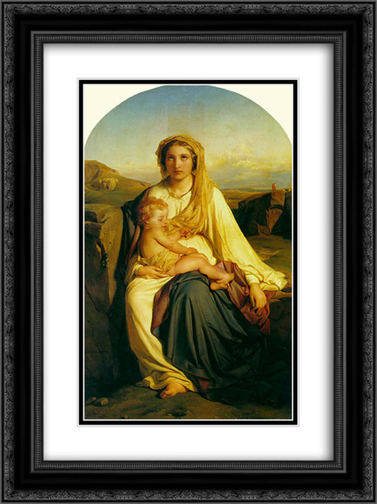 Virgin and Child 18x24 Black Ornate Wood Framed Art Print Poster with Double Matting by Delaroche, Paul