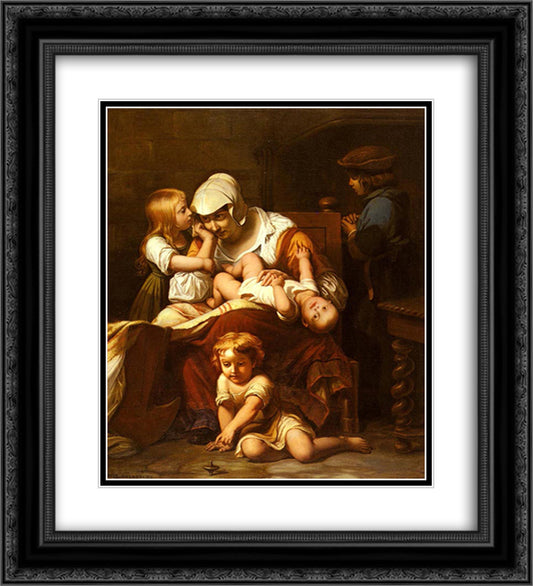 Young Mother and Her Children 20x22 Black Ornate Wood Framed Art Print Poster with Double Matting by Delaroche, Paul