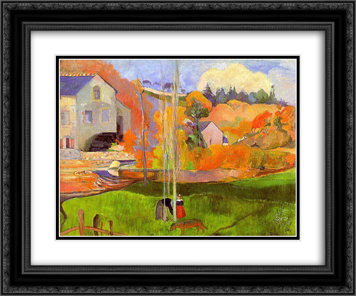 A breton landscape. David's mill. 24x20 Black Ornate Wood Framed Art Print Poster with Double Matting by Gauguin, Paul